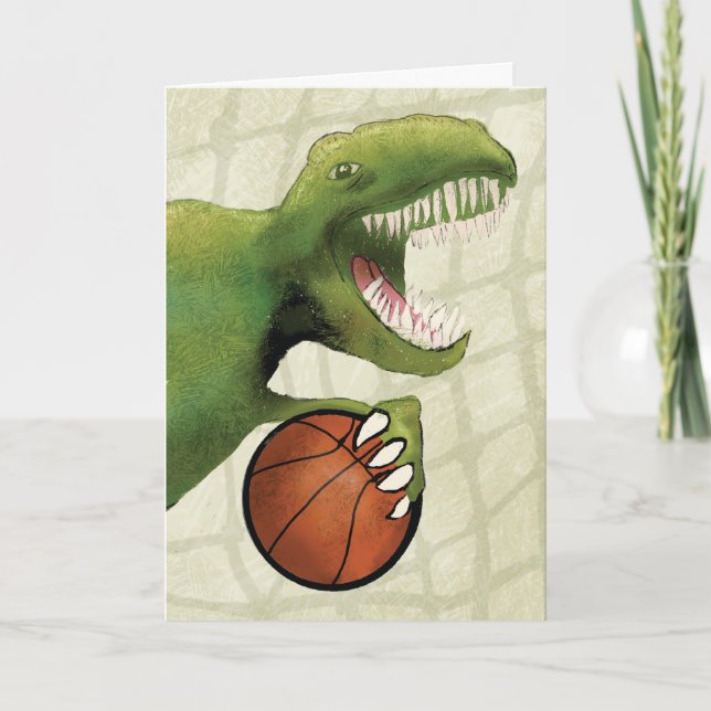 Carte Dinosaure d'anniversaire avec basket-ball (Devant)