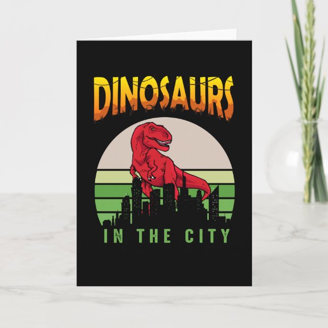 Carte Dinosaure dans la ville | Design de dinosaure (Devant)