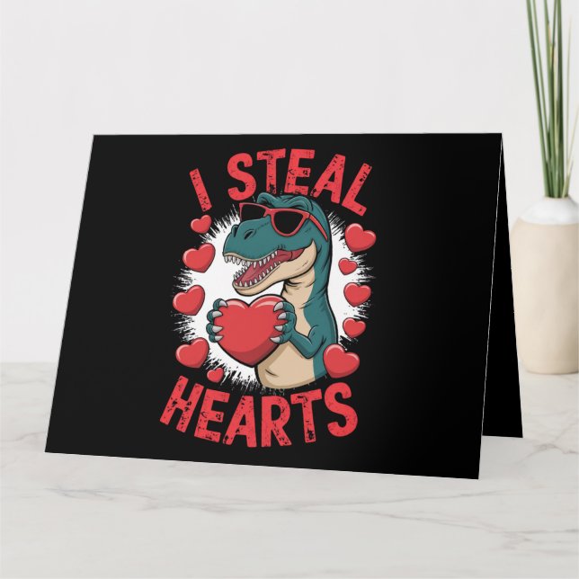 Carte Dinosaure de la Saint-Valentin Je vole les cœurs A (Devant)
