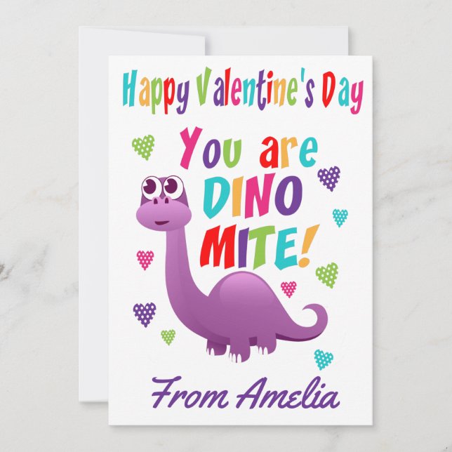 Carte Dinosaure Dinomite Valentines Jour Purple Kids (Devant)