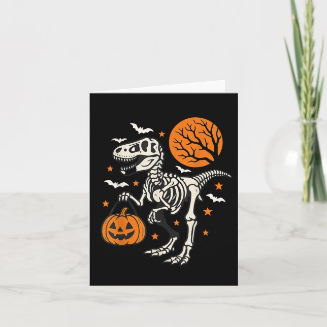 Carte Dinosaure Dinosaure Squelette Halloween Citrouille (Devant)