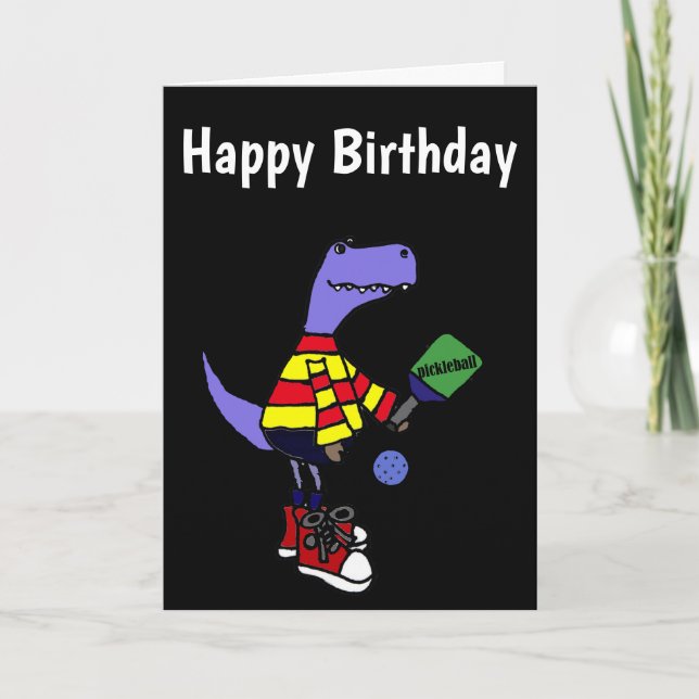 Carte Dinosaure drôle de T-rex jouant Pickleball (Devant)
