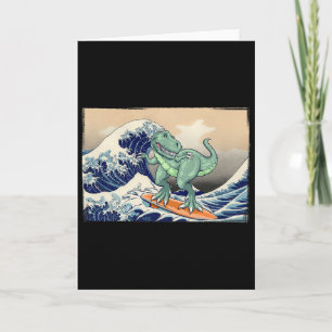 Carte Dinosaure drôle, T Rex surfant, Art de dinosaure, 