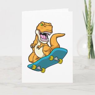 Carte Dinosaure en patineur avec planche à roulettes