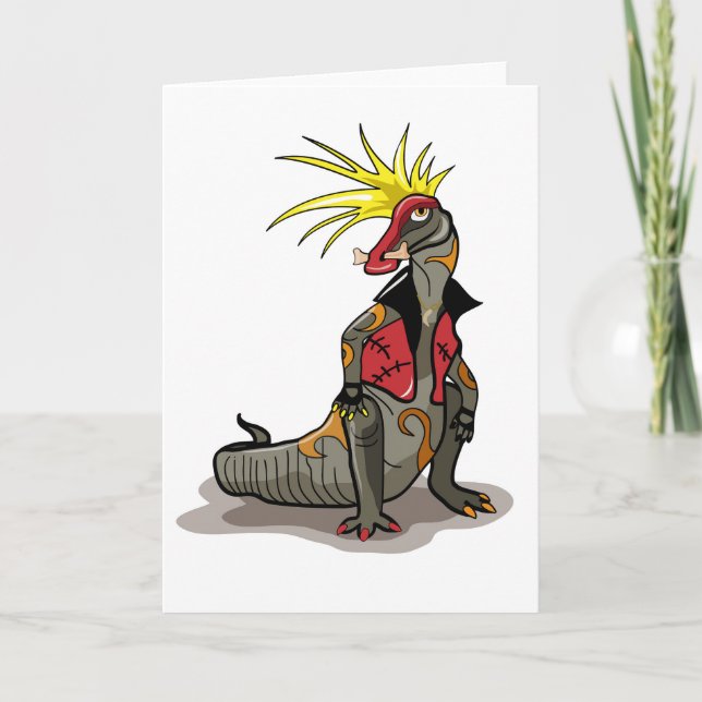 Carte Dinosaure Hadrosaurus Habillé Comme Un Punk. (Devant)