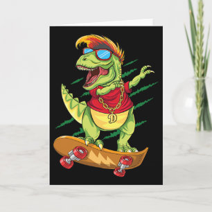 Carte Dinosaure skater cool en skateboard Dabbing T Rex 