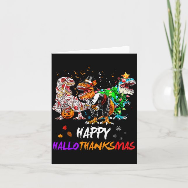Carte Dinosaure T Rex Joyeux Hallothanksmas Halloween En (Devant)