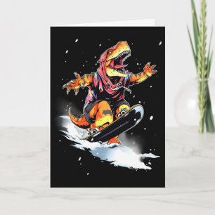 Carte Dinosaure T-rex Snowboard Snowboardeur Gagne