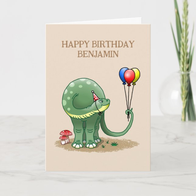 Carte Dinosaure tenant Ballons Anniversaire (Devant)