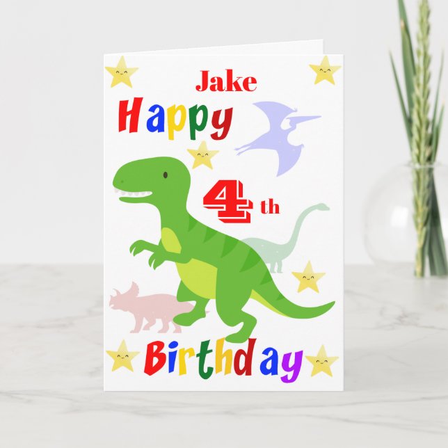 Carte Dinosaure Vert 4e anniversaire (Devant)