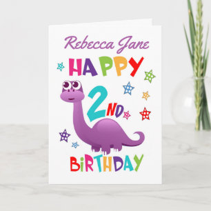 Carte Dinosaure violet 2e anniversaire