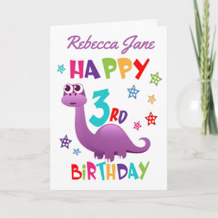 Carte Dinosaure violet 3e anniversaire