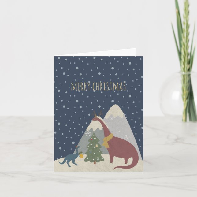 Carte Dinosaures mignons Noël personnalisables (Devant)