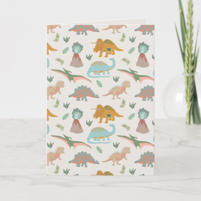 Carte Dinosaurs Kids Hand Drawn Boho Dinosaur Pattern (Devant)