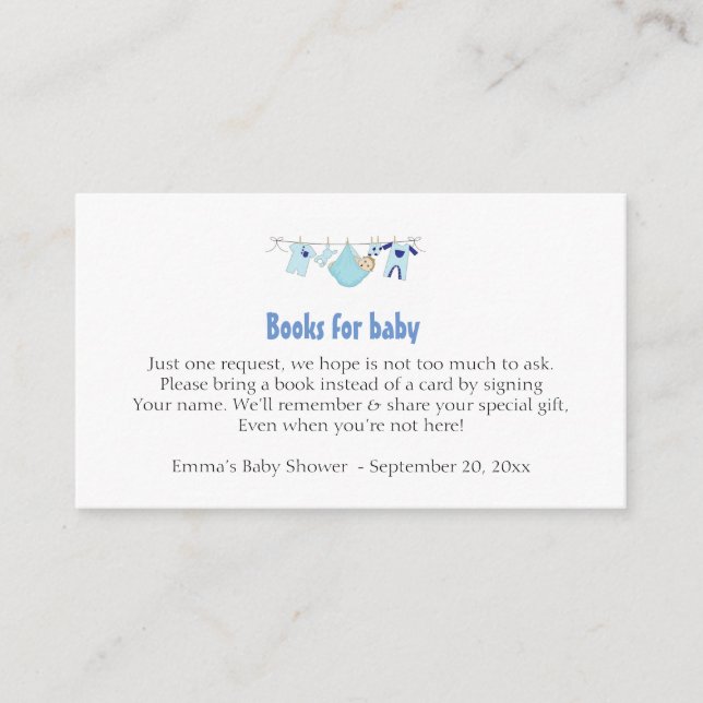 Carte d'insertion Baby shower bleu Invitation de d (Devant)