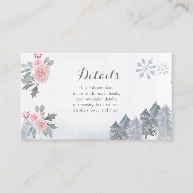 Carte d'insertion de Baby shower Floral rose d'hiv (Devant)