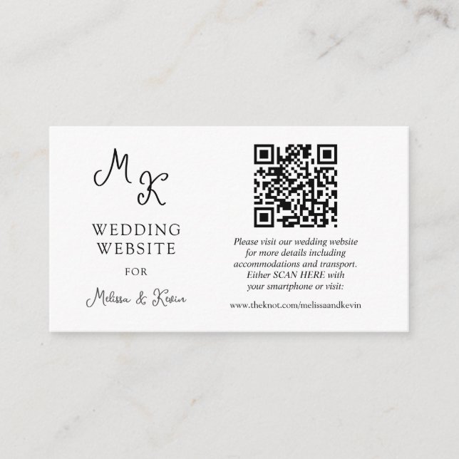 Carte d'insertion de code QR du site web mariage (Devant)