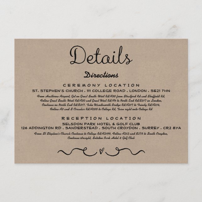 Carte d'insertion de détails mariage | Rustic Coun (Devant)