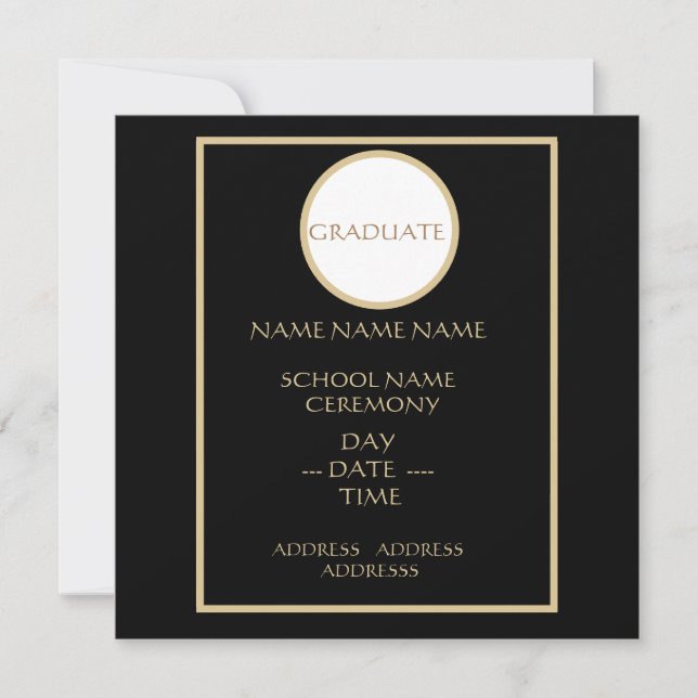CARTE D'INSERTION DE LA GRADUATION NOIRE ET OR (Devant)