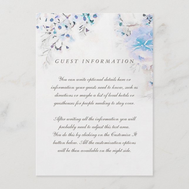 Carte d'insertion de Mariage bleu clair Boho Flora (Devant)