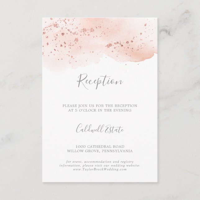 Carte d'insertion de mariage rose Gold Watercolor (Devant)