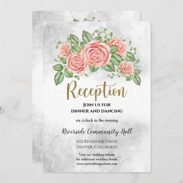 Carte d'insertion de réception de mariage floral r (Devant / Derrière)