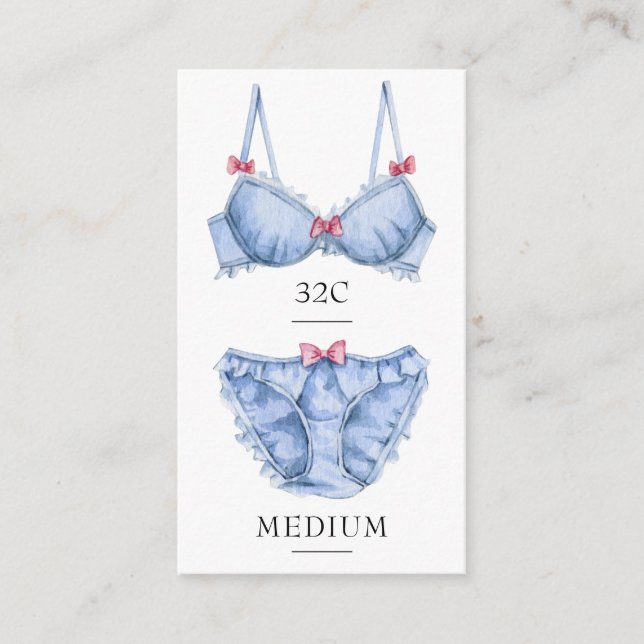 Carte d'insertion de taille de lingerie bleu fémin (Devant)