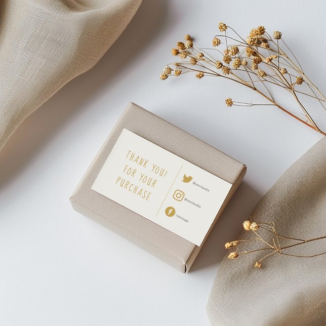 Carte d'insertion Gold et white Social Links. (Gold colored social links thank you enclosure card for customer orders.)