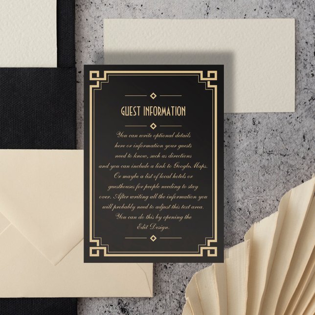 Carte d'insertion Mariage à cadre foncé Art déco d (Créateur téléchargé)