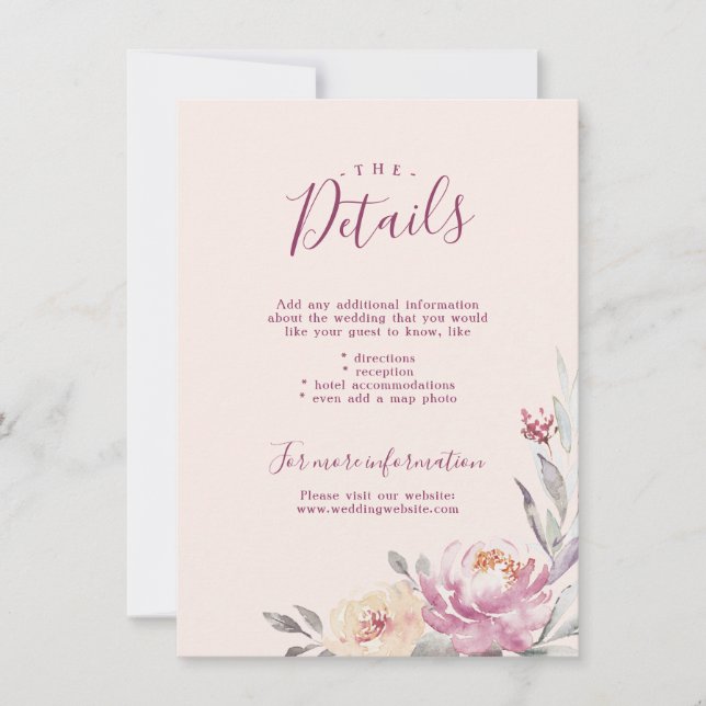 Carte d'insertion mariage florale romantique (Devant)