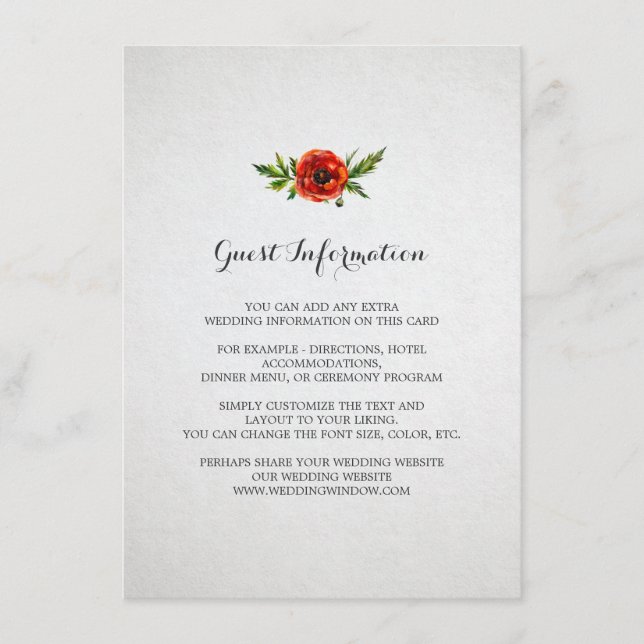 Carte d'insertion Mariage Red Poppy (Devant)