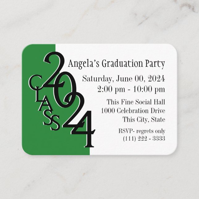 Carte d'insertion photo verte de la fête de gradua (Devant)