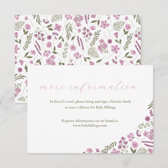 Carte d'insertion pour invitation de baby shower w (Devant / Derrière)