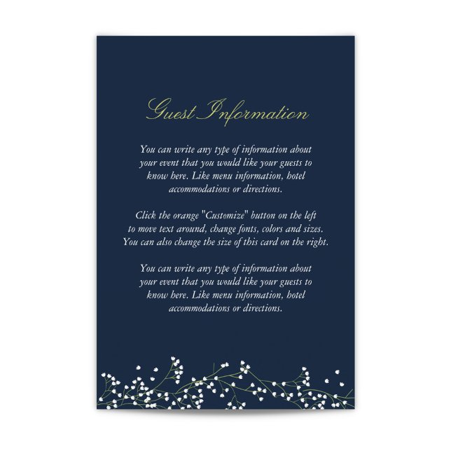 Carte d'insertion pour Mariage de respiration pour (Sweet Baby's Breath Enclosure Card in Navy Blue)