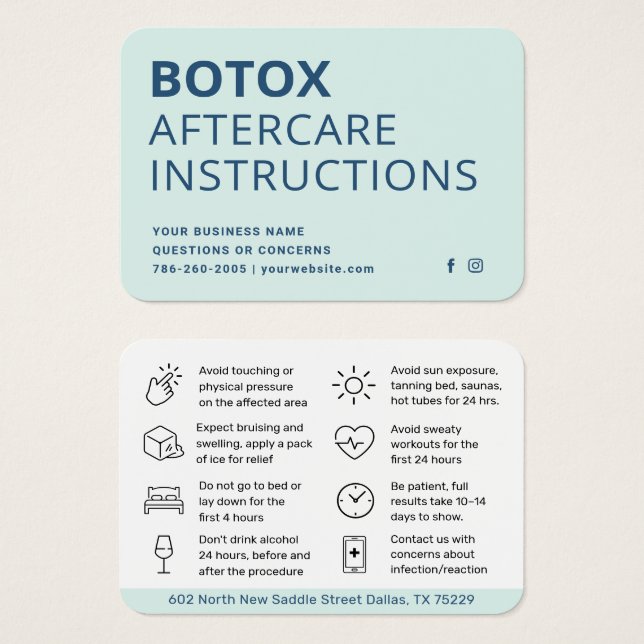 Carte d'instruction de post-soins d'injection Boto (Devant & derrière)