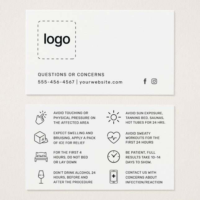 Carte d'instruction de soins après injection de co (Devant & derrière)