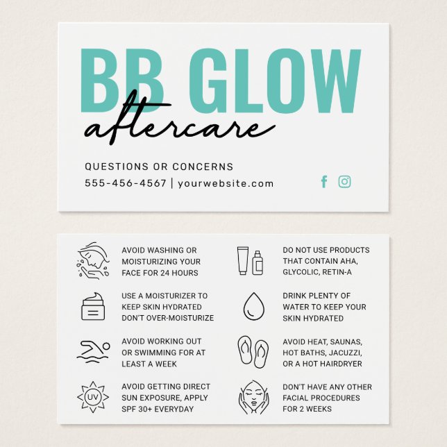 Carte d'instruction Mint BB Glow After Care (Devant & derrière)