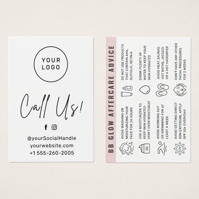 Carte d'instructions d'après-soins BB Glow (Devant & derrière)