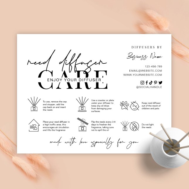 Carte d'instructions de soin pour diffuseur à tige (Créateur téléchargé)