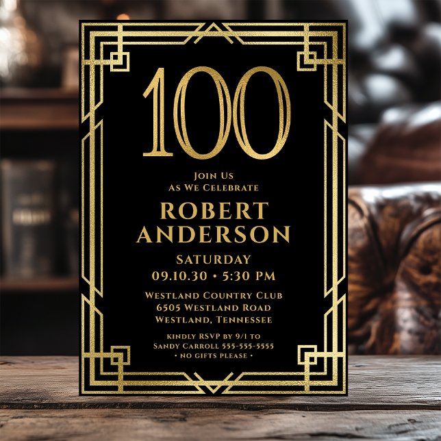Carte d'invitation 100e anniversaire Black Gold  (Créateur téléchargé)