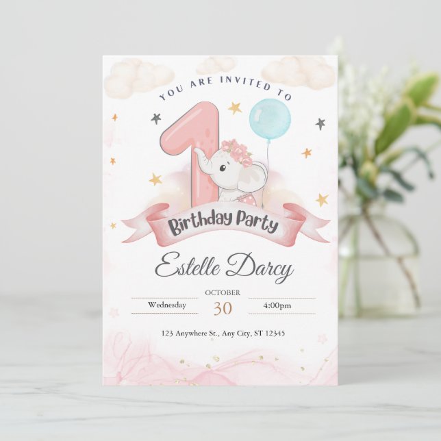 Carte d'invitation 1er anniversaire - carte d'anni (Debout devant)