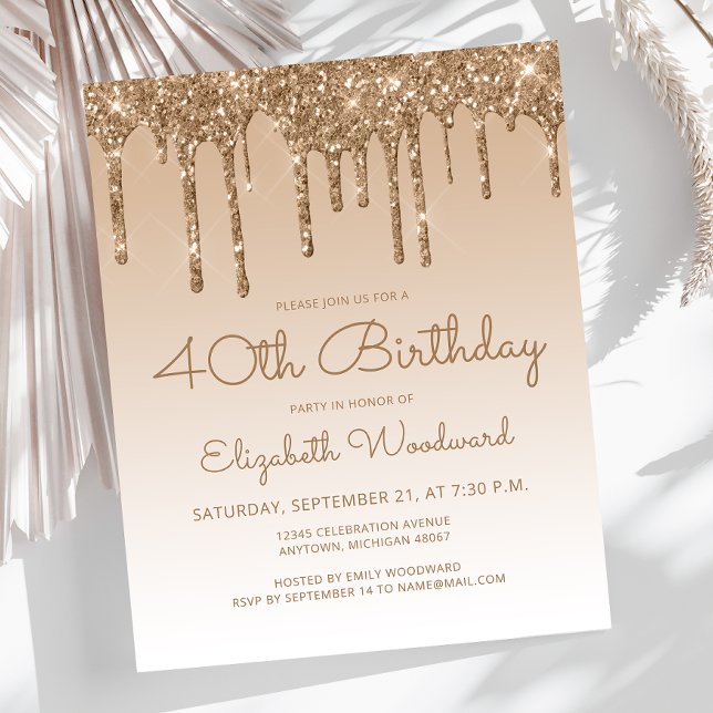 Carte d'invitation 40 ans Budget Glitter Drip Or (Créateur téléchargé)