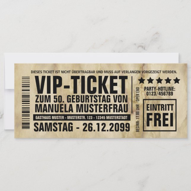 Carte d'invitation 50e anniversaire billet VIP (Devant)