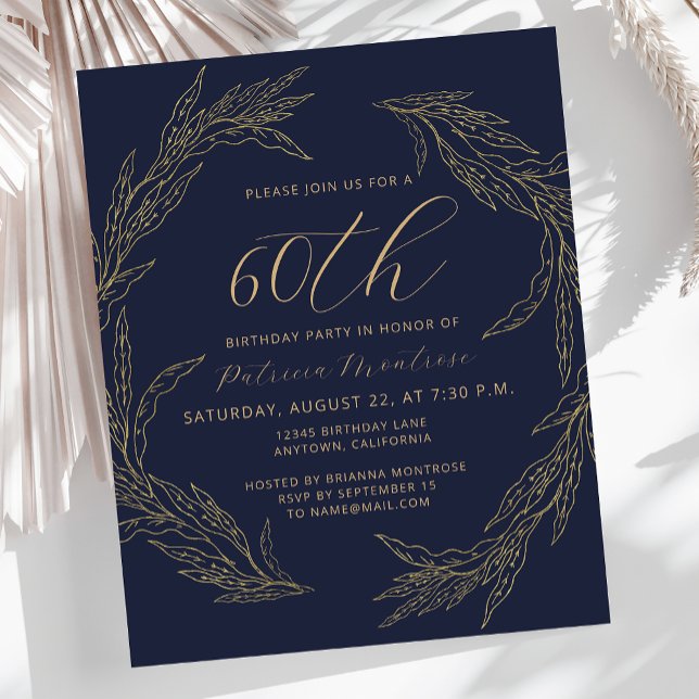 Carte d'invitation 60 ans bleu marine or Budget (Créateur téléchargé)