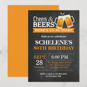Carte d'invitation 80 ans pour anniversaire Cheers
