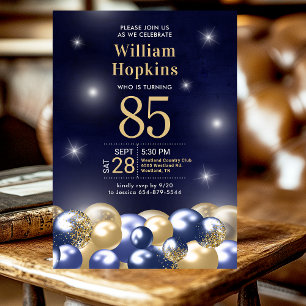 Carte d'invitation 85e Anniversaire Ballons Bleu N