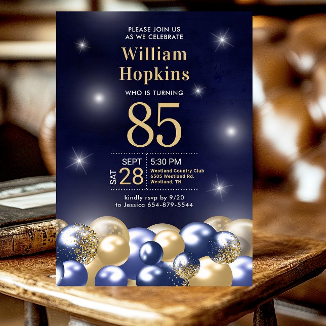 Carte d'invitation 85e Anniversaire Ballons Bleu N (Créateur téléchargé)