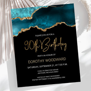 Carte d'invitation 90 ans Budget Teal Agate Dark