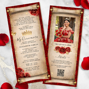 Carte d'invitation à défilement Quinceanera rouge 