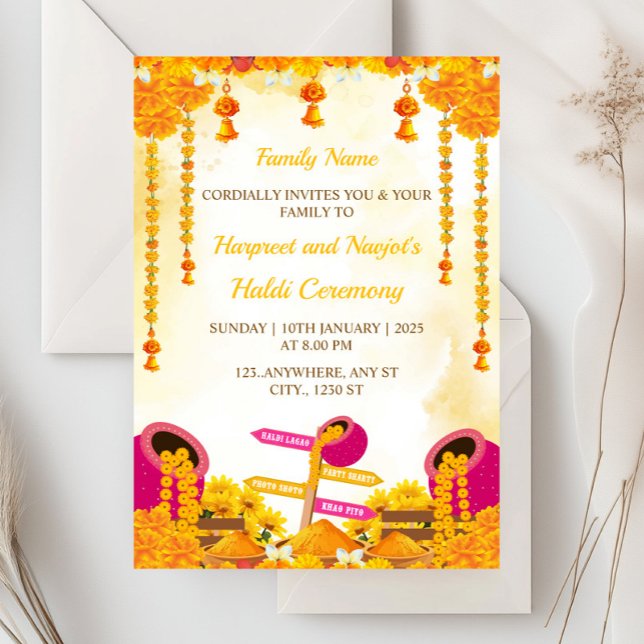 Carte d'invitation à la cérémonie d'haldi, carte d (Créateur téléchargé)